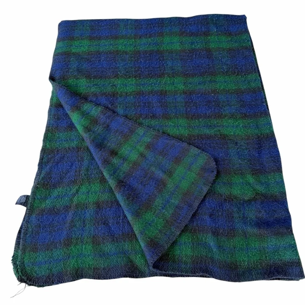 VTG Ralph Lauren Black Watch Plaid Acrylic Stadium Throw Blanket 49x64 USA READ